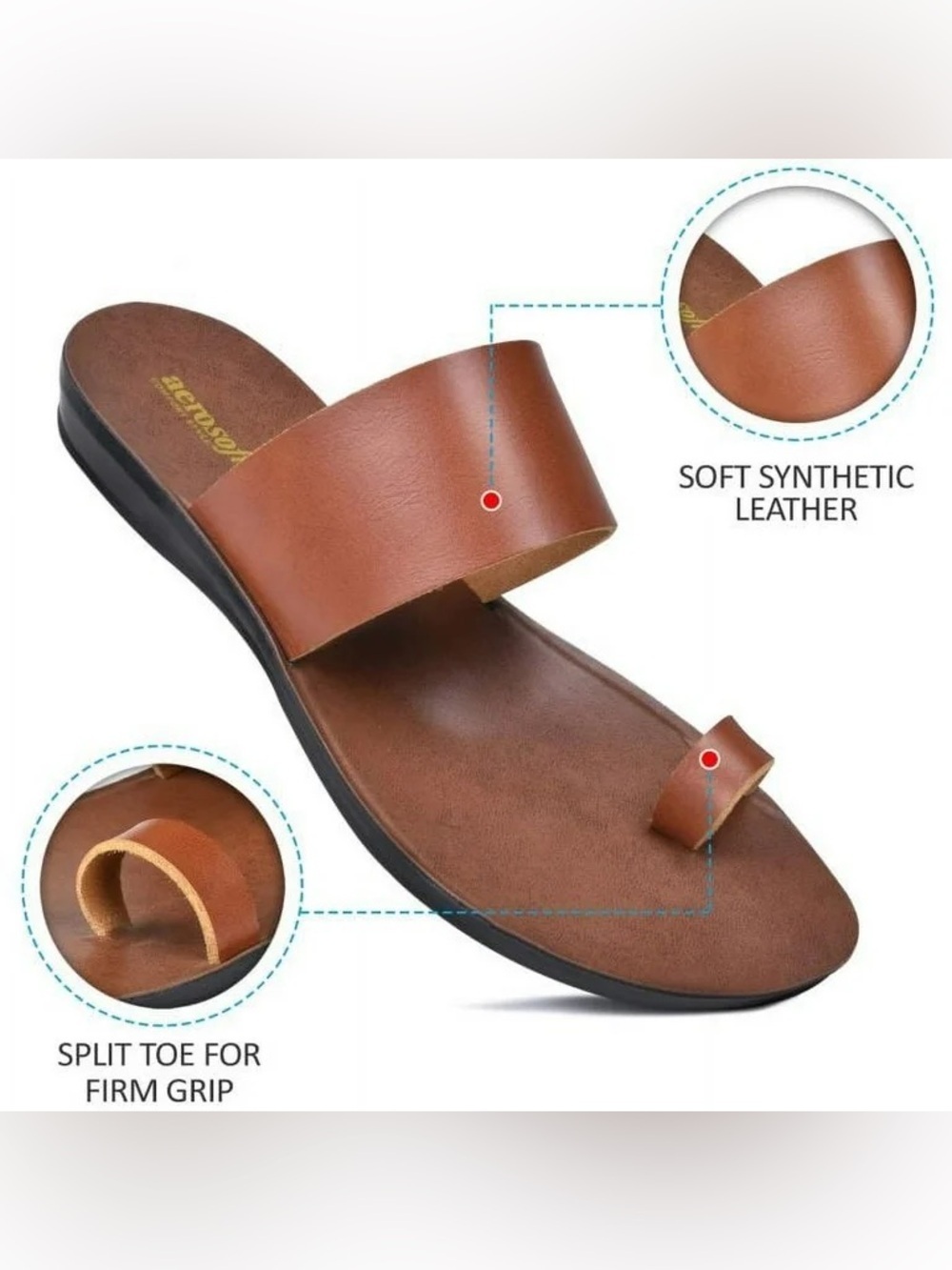 Aerosoft Brown Toe Loop Slide Sandals Minimalist Flat Comfort Sandals US 10